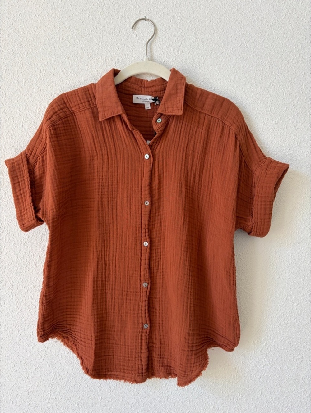 Michael Stars Bailey Button Down Shirt Toffee Size XS Gauze Cotton Coastal